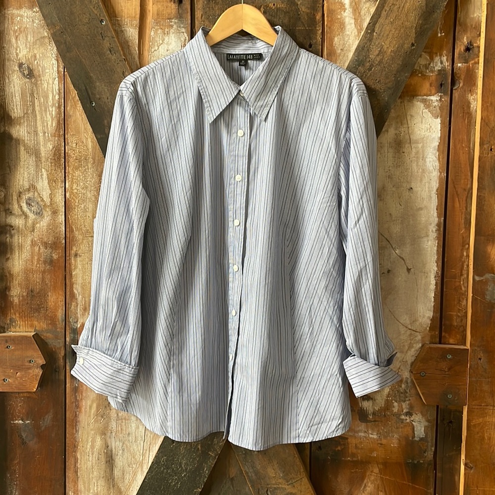 Lafayette 148 NY pin striped blouse with French cuffs